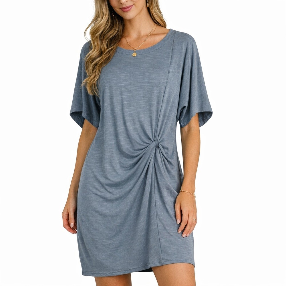 Daily Practice‎ by Anthropologie Grey Twist Front Space Dye T-Shirt Dress Small